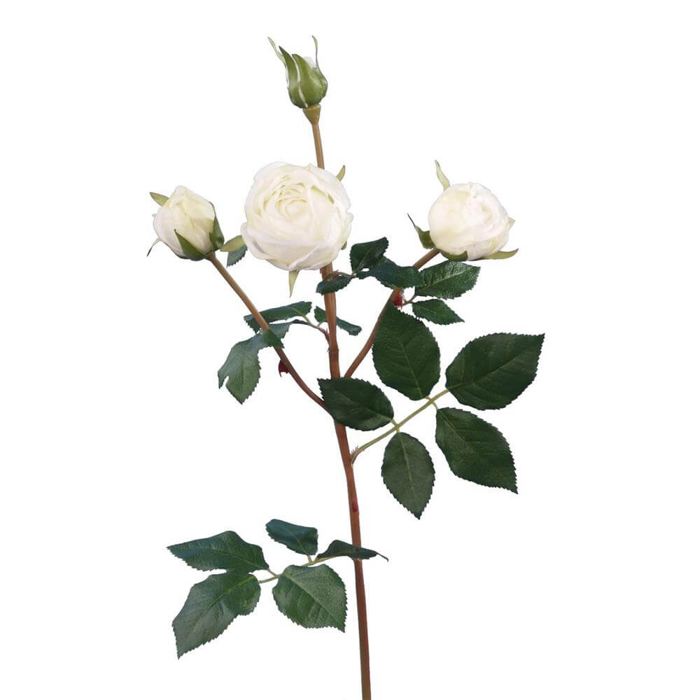 Floralsilk Faux Beautiful Rose Spray White Green 58cm